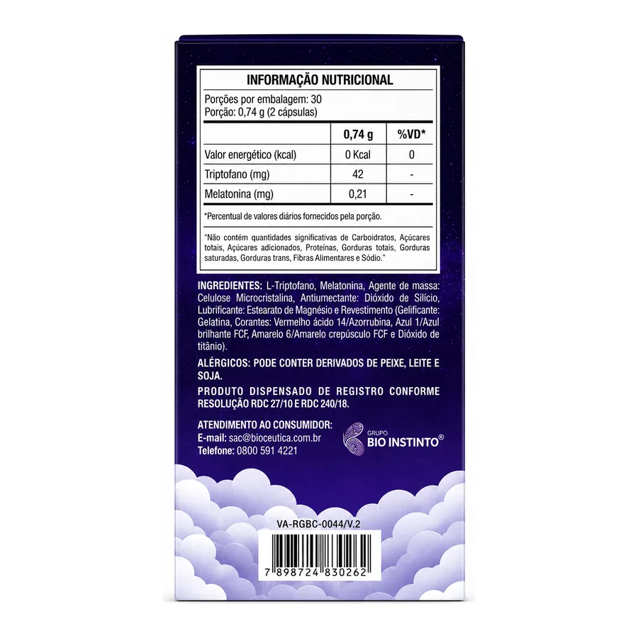 Melatonina e Triptofano — Biocêutica, 60 cápsulas — vista 2